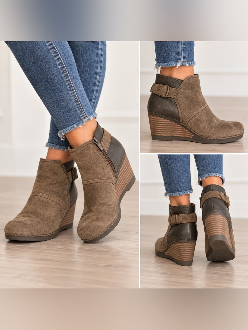Dansko Shirley Brown Suede Leather Wedge Ankle Boots Size 38 U.S. Size 7.5-8